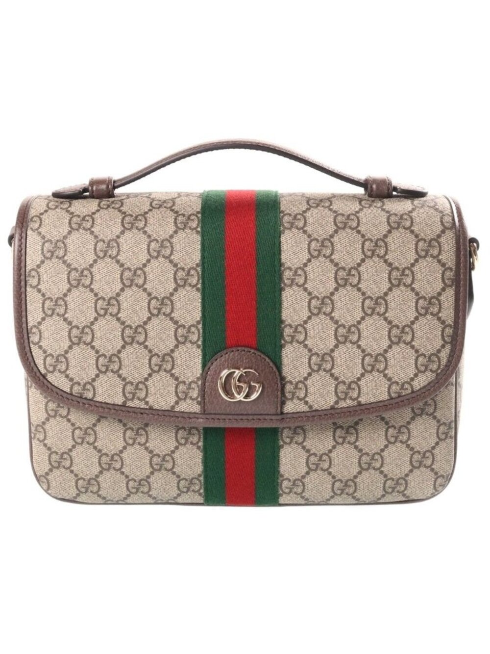 Gucci Ophidia Medium 2-Way Top Handle Shoulder Bag Beige Brown Leather Gold